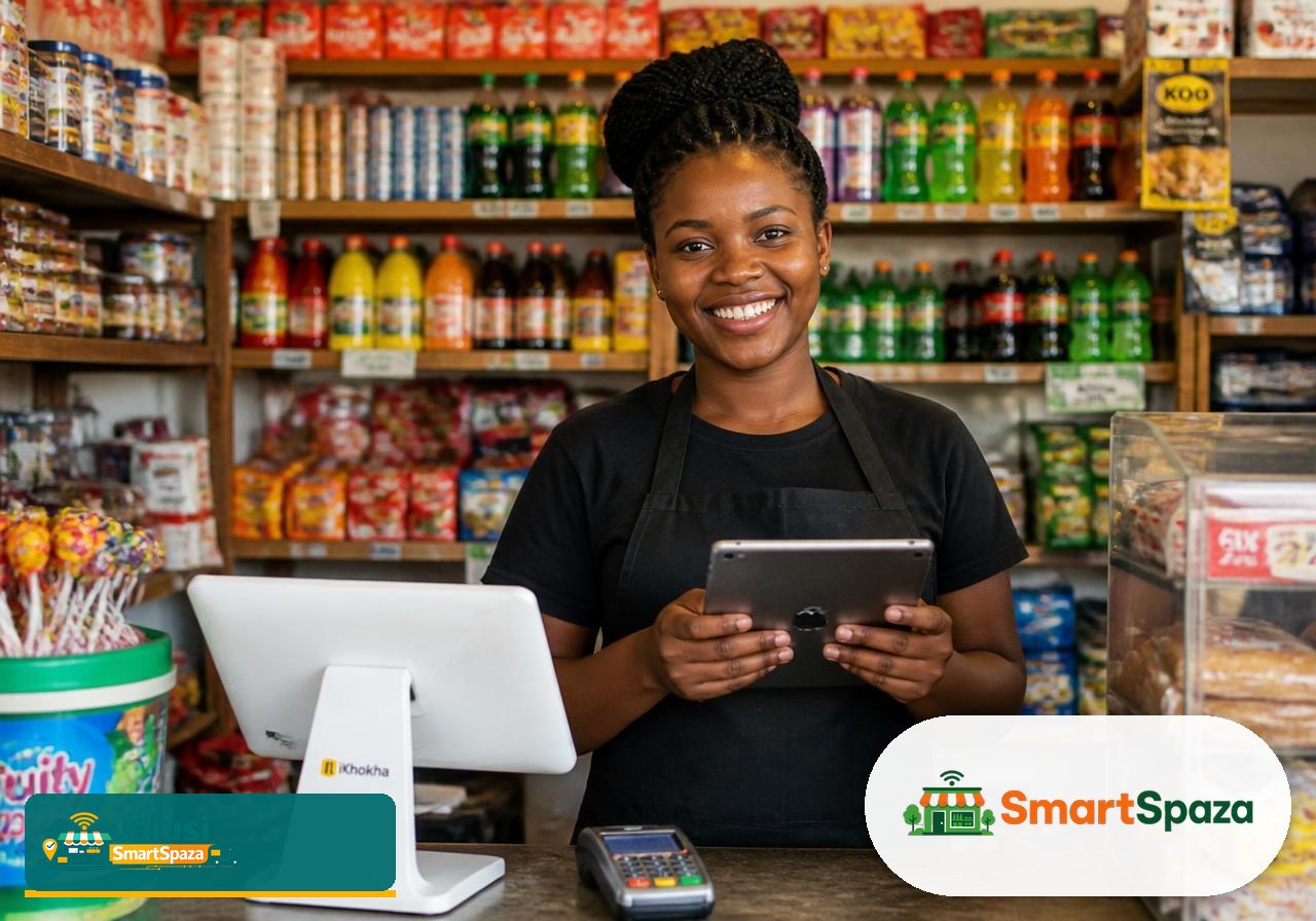 Spaza shop owner using SmartSpaza